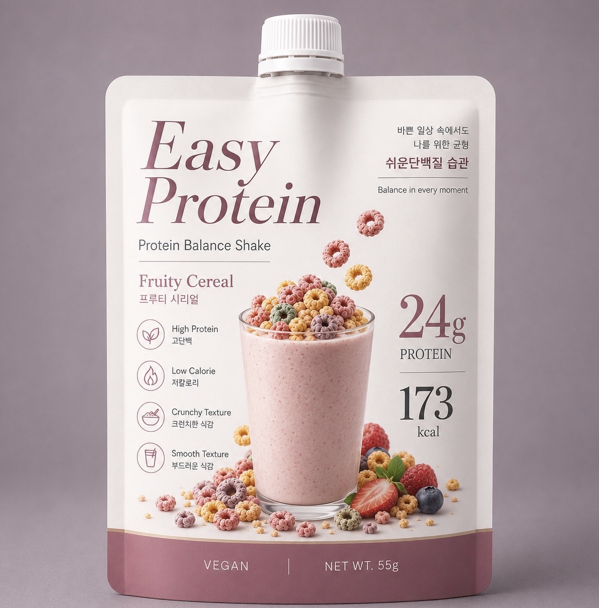 Peptide Cake Fruity Cereal protein shake carried by Lee Ji-sun